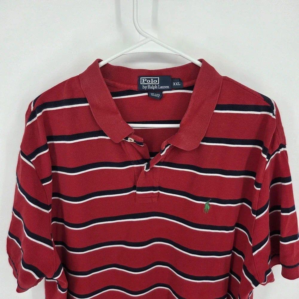 Ralph Lauren Polo Shirt Adult Men's Size XXL Red White Striped Green Pony Cotton